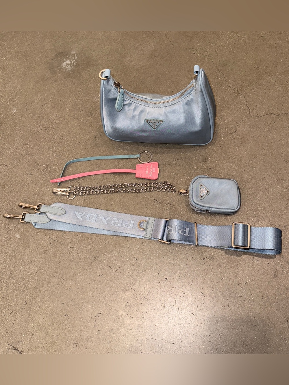 Prada 2005 Re-Edition Blue Nylon Bag Full Set